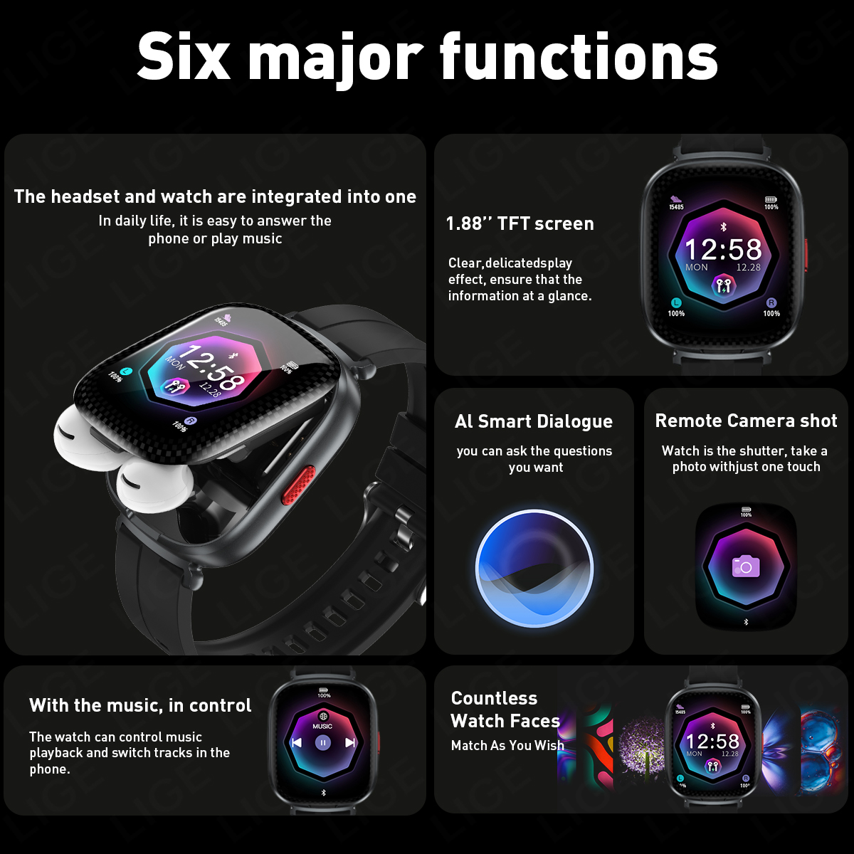 LIGE, écouteurs TWS, montre co - Smartwatch Headset avis et prix